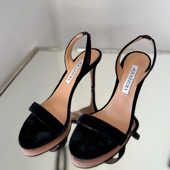 Like new Aquazzura 85mm So Nude Sandals Black Velvet 36 $695